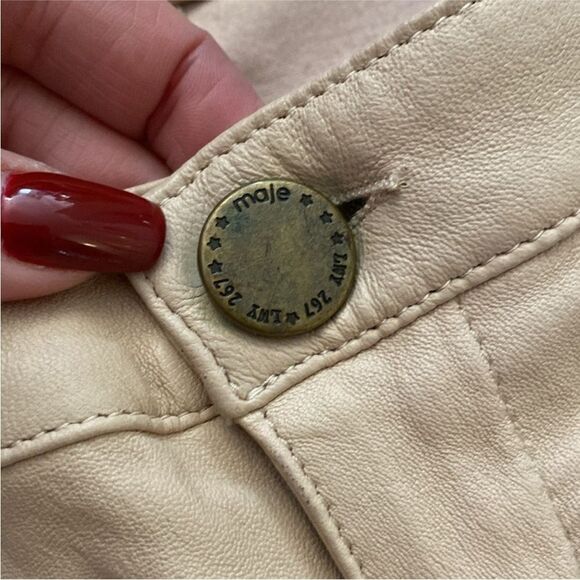 Maje genuine leather Stylish Tan Skinny stretchy Pants with Zipper Details, XS - Picture 3 of 10